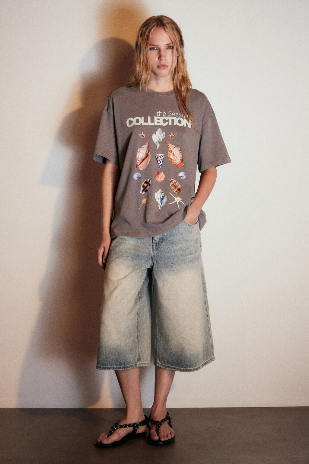 Футболка хлопковая с летним принтом - цвет серый - 4