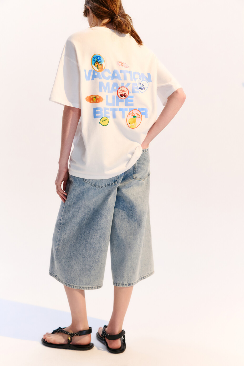 Футболка хлопковая с летним принтом - цвет белый - 1