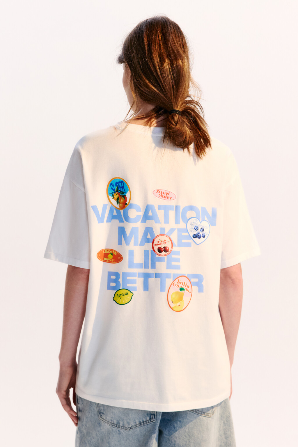 Футболка хлопковая с летним принтом - цвет белый - 3