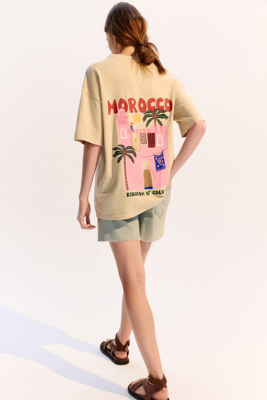 Футболка хлопковая с летним принтом - цвет бежевый - 1