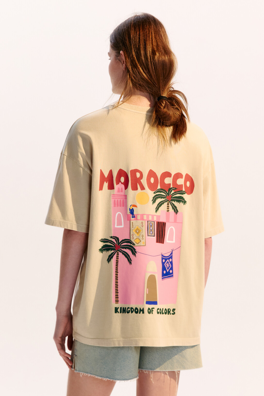 Футболка хлопковая с летним принтом - цвет бежевый - 3