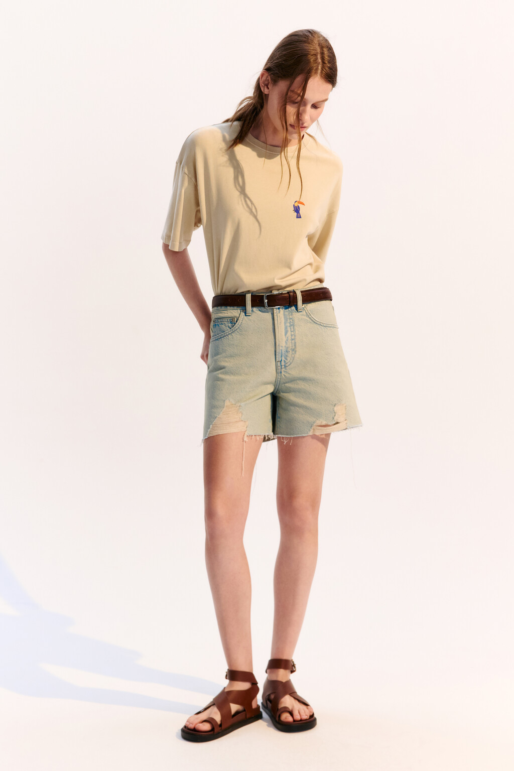 Футболка хлопковая с летним принтом - цвет бежевый - 4