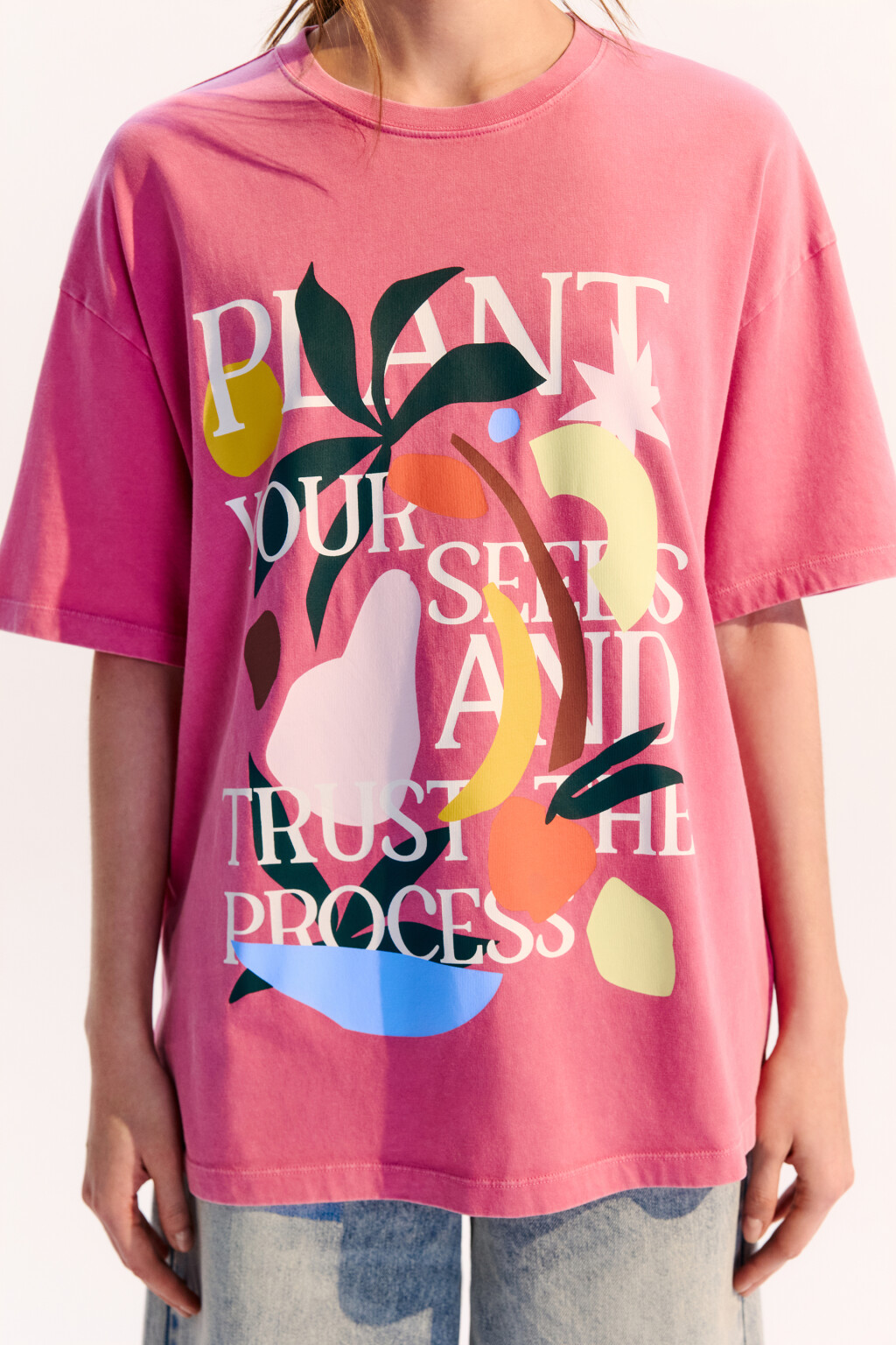 Футболка хлопковая с летним принтом - цвет розовый - 5