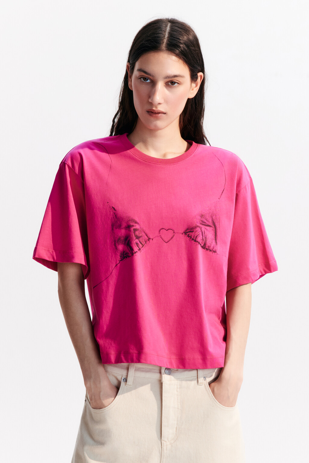 Футболка хлопковая с принтом-бикини - цвет розовый - 2