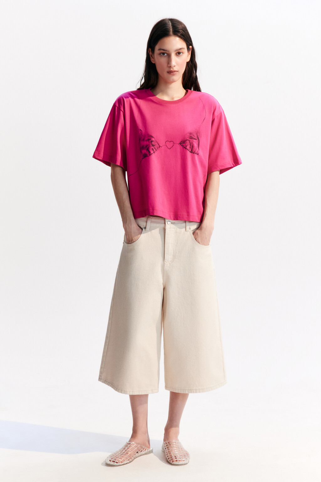 Футболка хлопковая с принтом-бикини - цвет розовый - 4