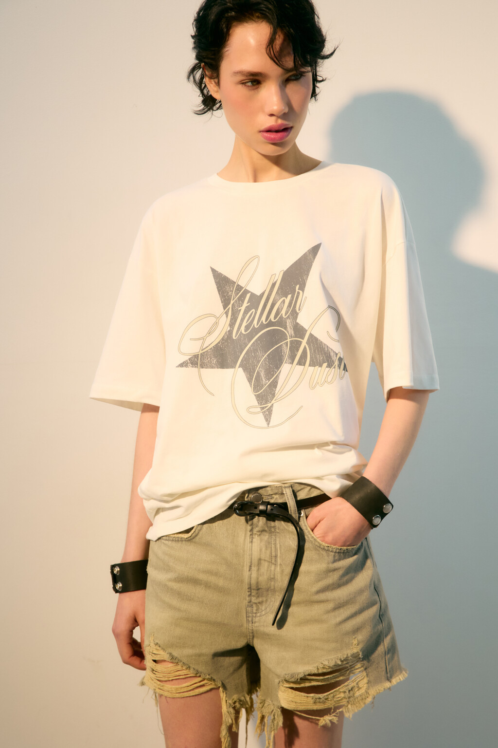 Футболка хлопковая с принтом - цвет черный - 1