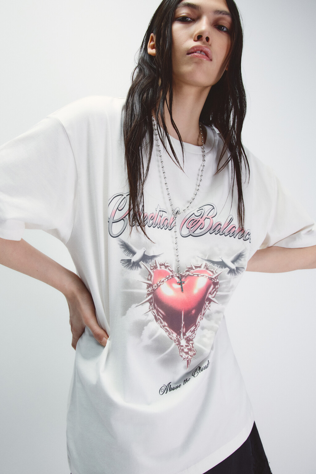 Футболка хлопковая с принтом - цвет бежевый - 2