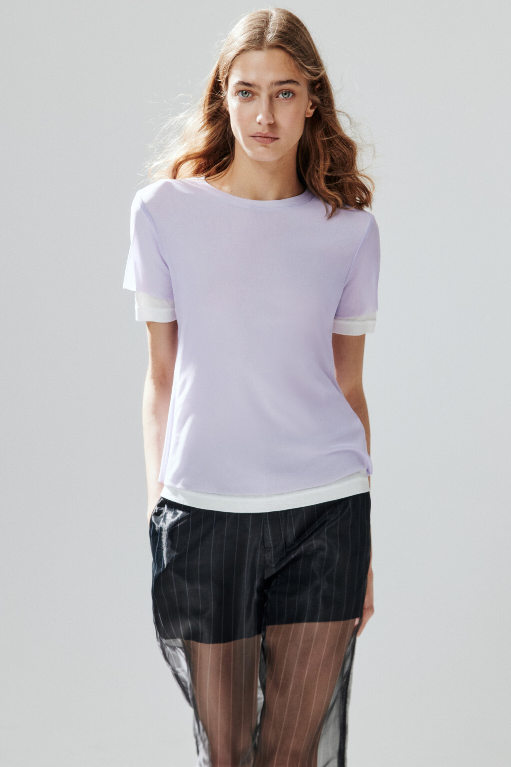 Футболка двуслойная с сеткой - цвет сиреневый - 1