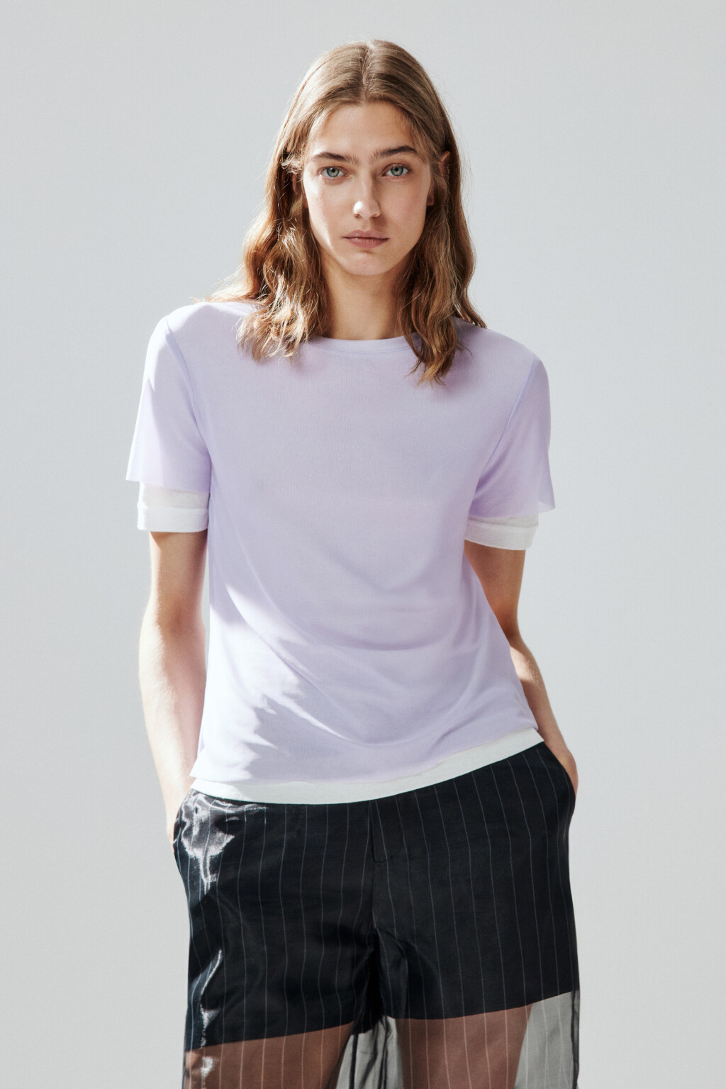 Футболка двуслойная с сеткой - цвет сиреневый - 2