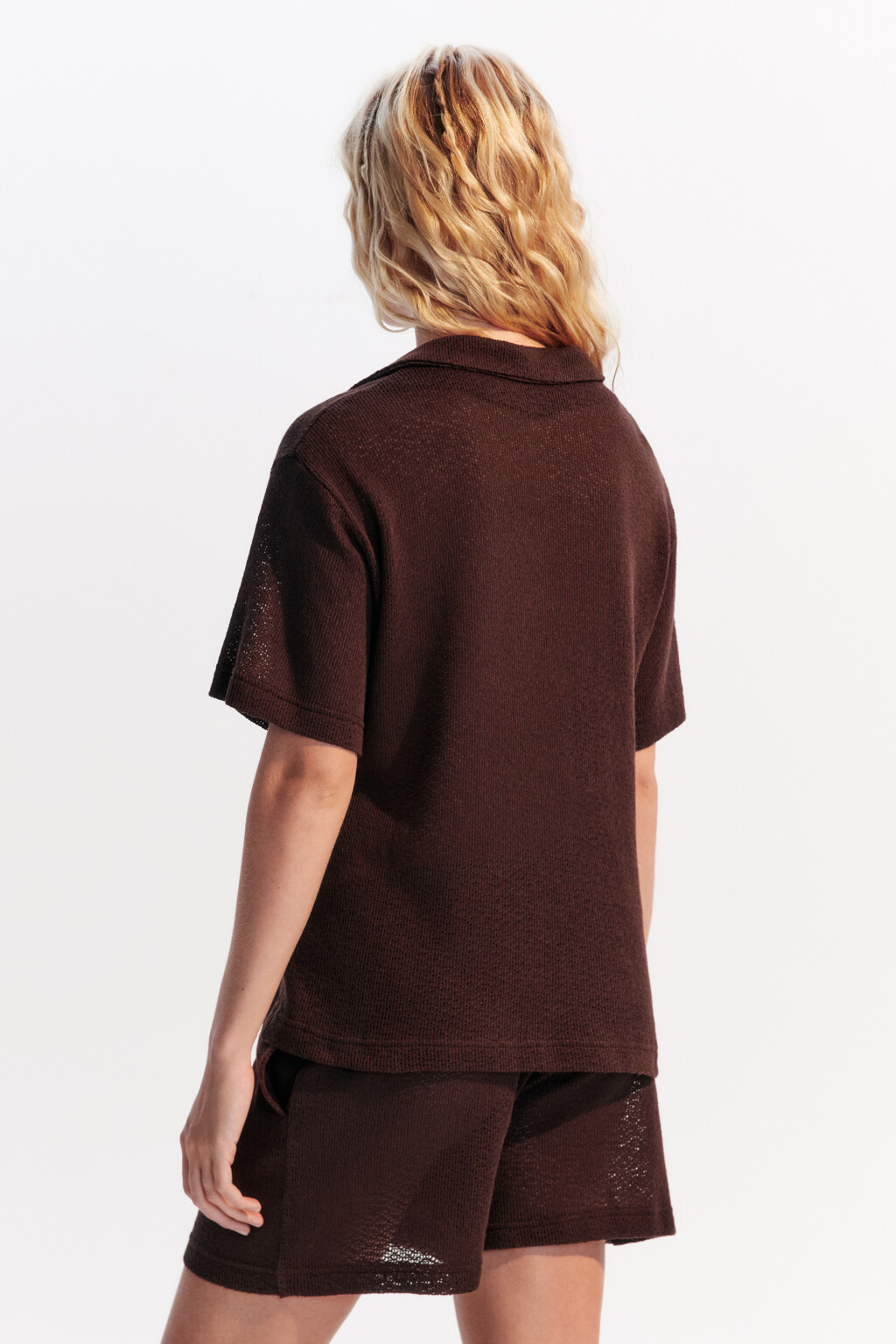 Футболка-поло из вязаного трикотажа - цвет коричневый - 3