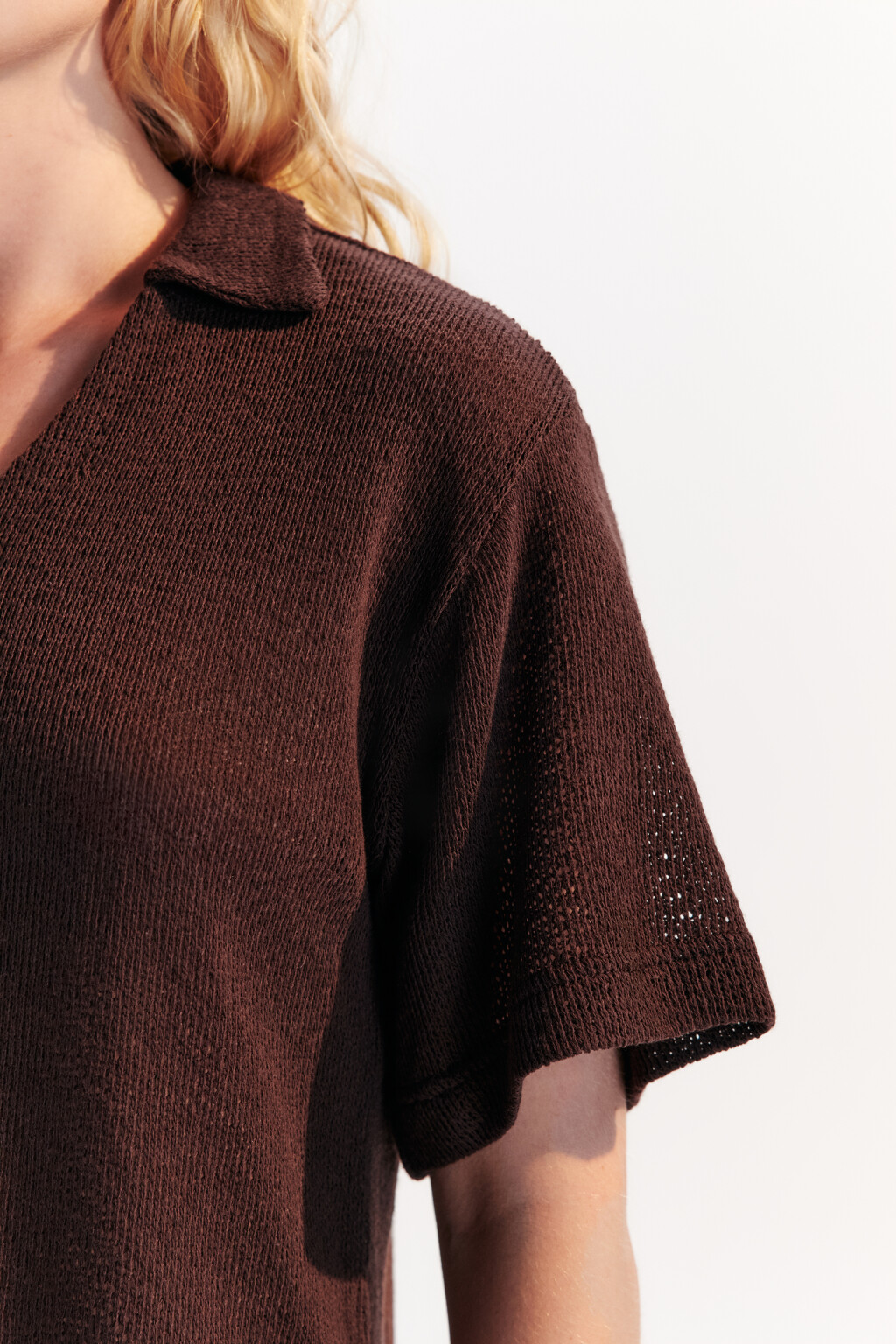Футболка-поло из вязаного трикотажа - цвет коричневый - 6