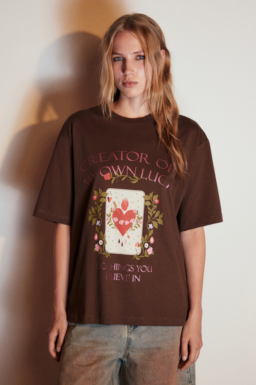 Футболка хлопковая с принтом - цвет коричневый - 3