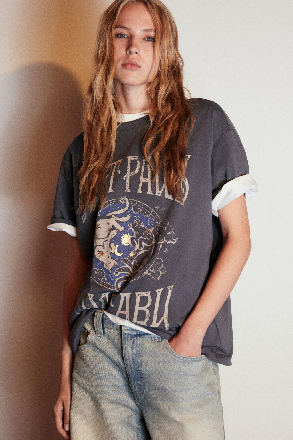 Футболка хлопковая с принтом - цвет серый - 1