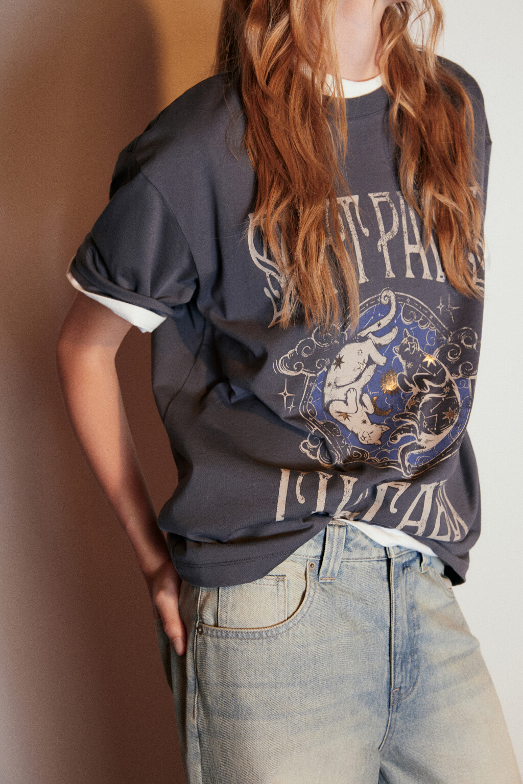 Футболка хлопковая с принтом - цвет серый - 2