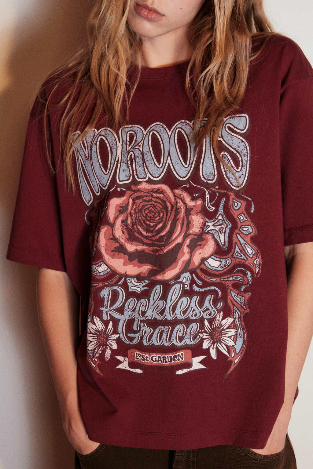 Футболка хлопковая с принтом - цвет бордовый - 1