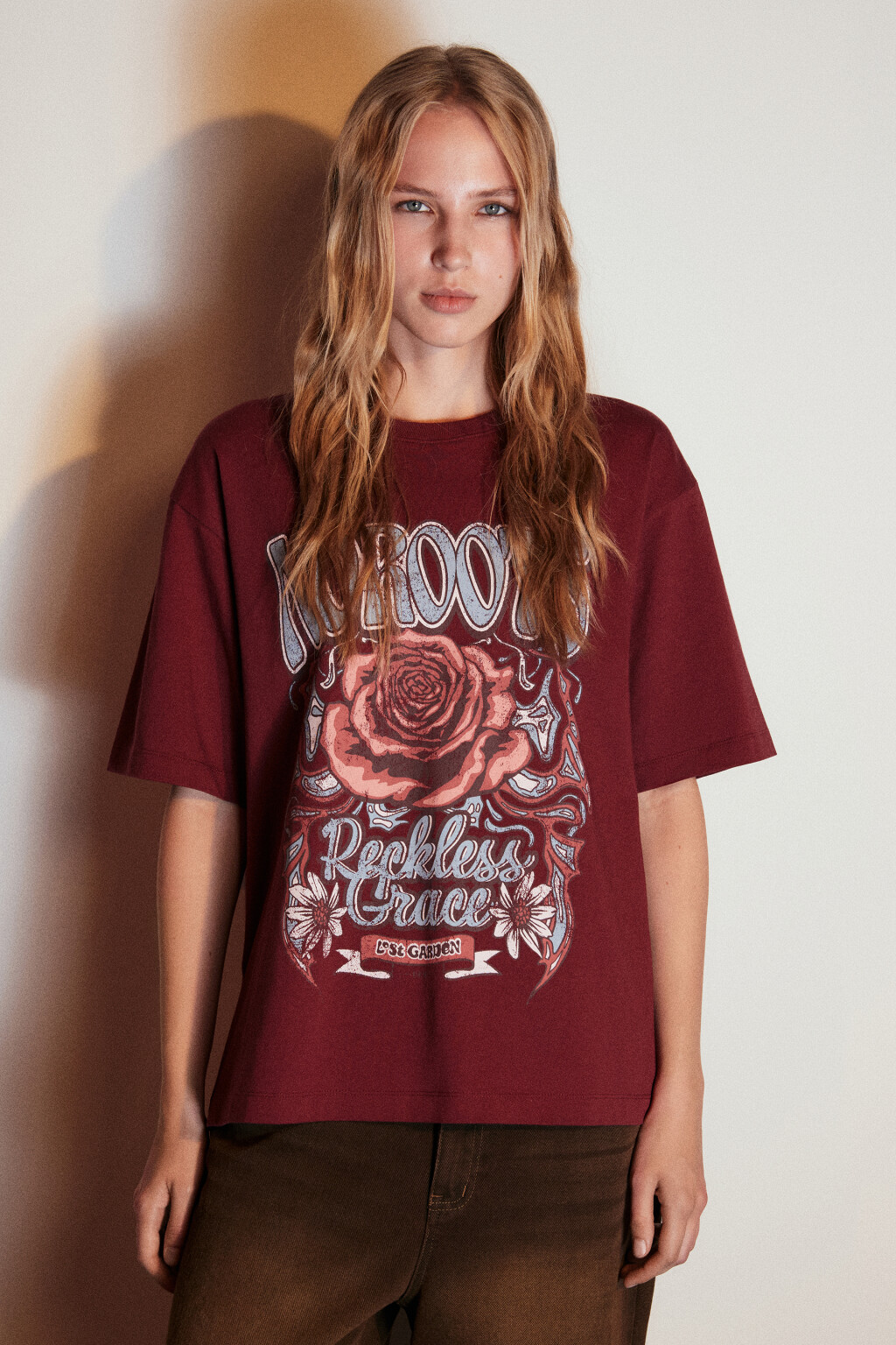 Футболка хлопковая с принтом - цвет бордовый - 3