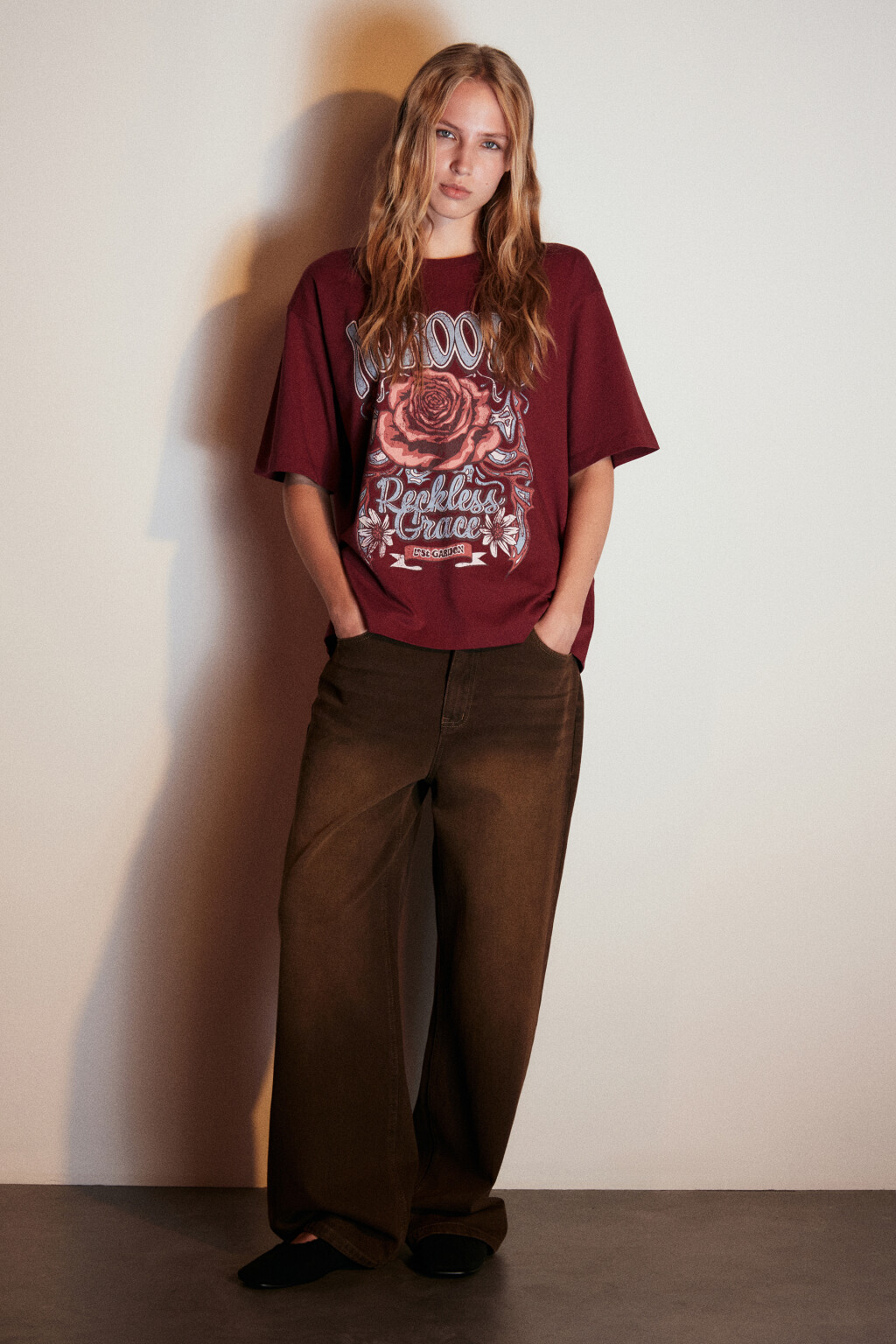 Футболка хлопковая с принтом - цвет бордовый - 5