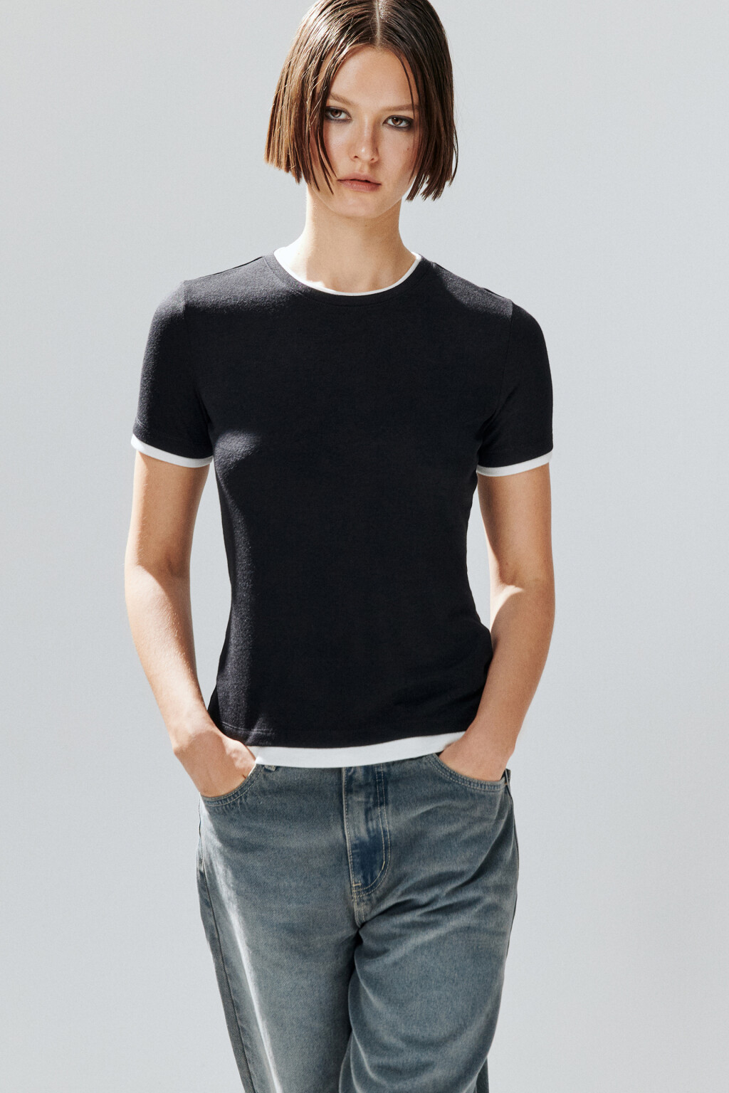 Футболка с имитацией второго слоя - цвет черный - 1