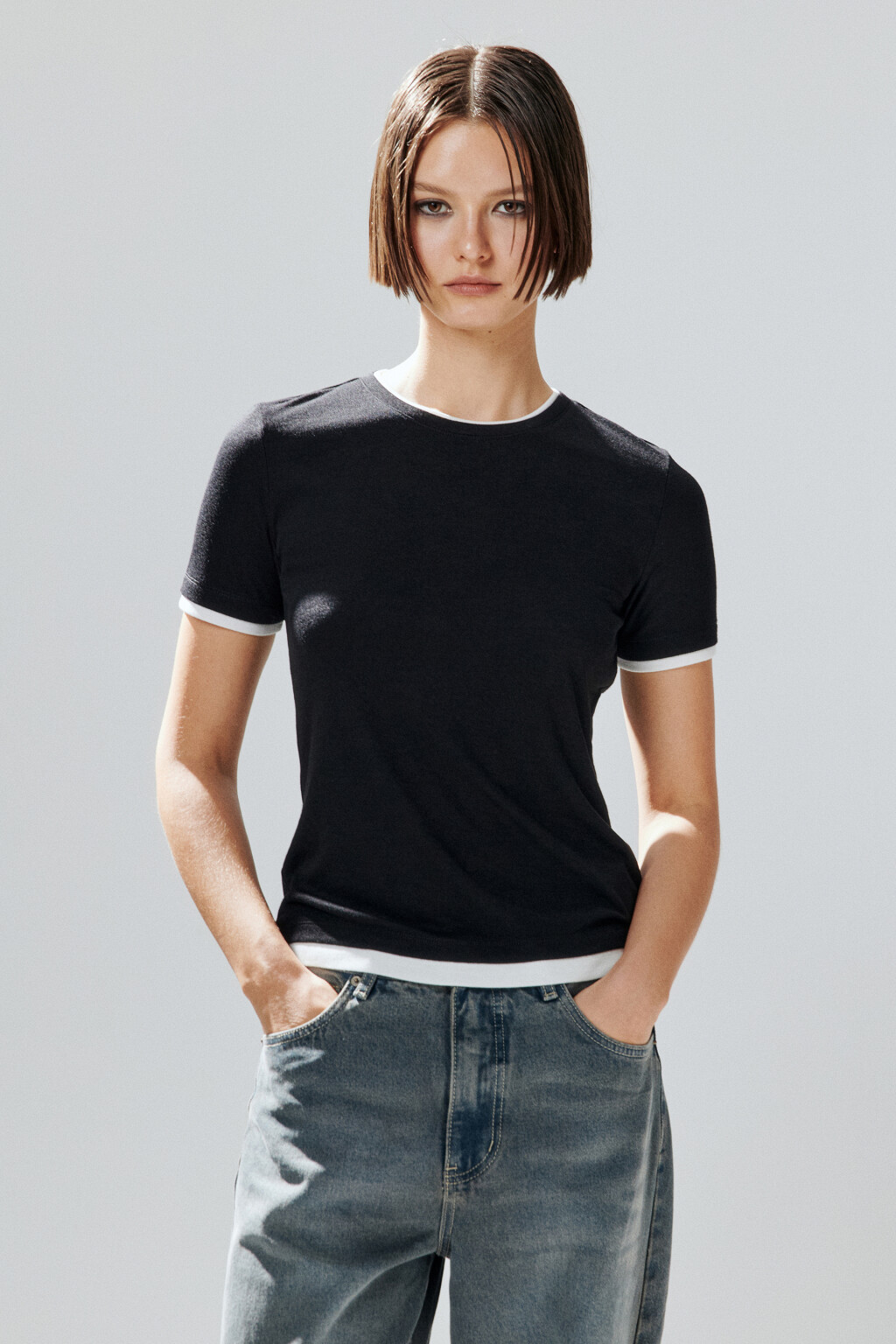 Футболка с имитацией второго слоя - цвет черный - 2