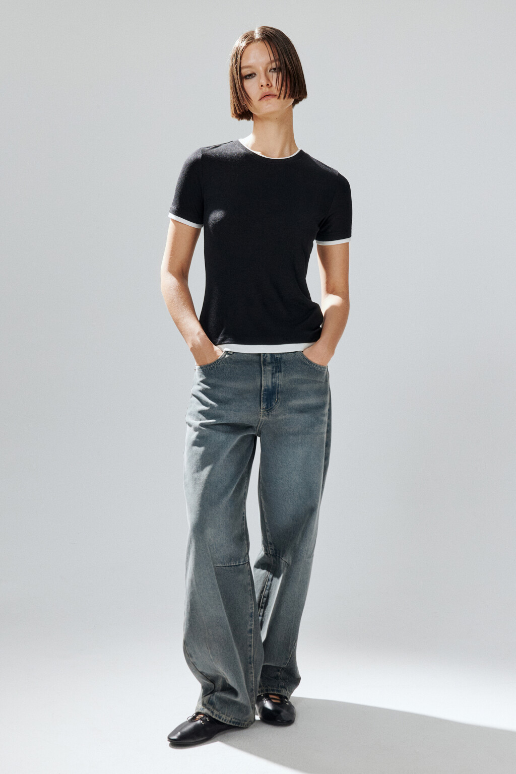 Футболка с имитацией второго слоя - цвет черный - 4