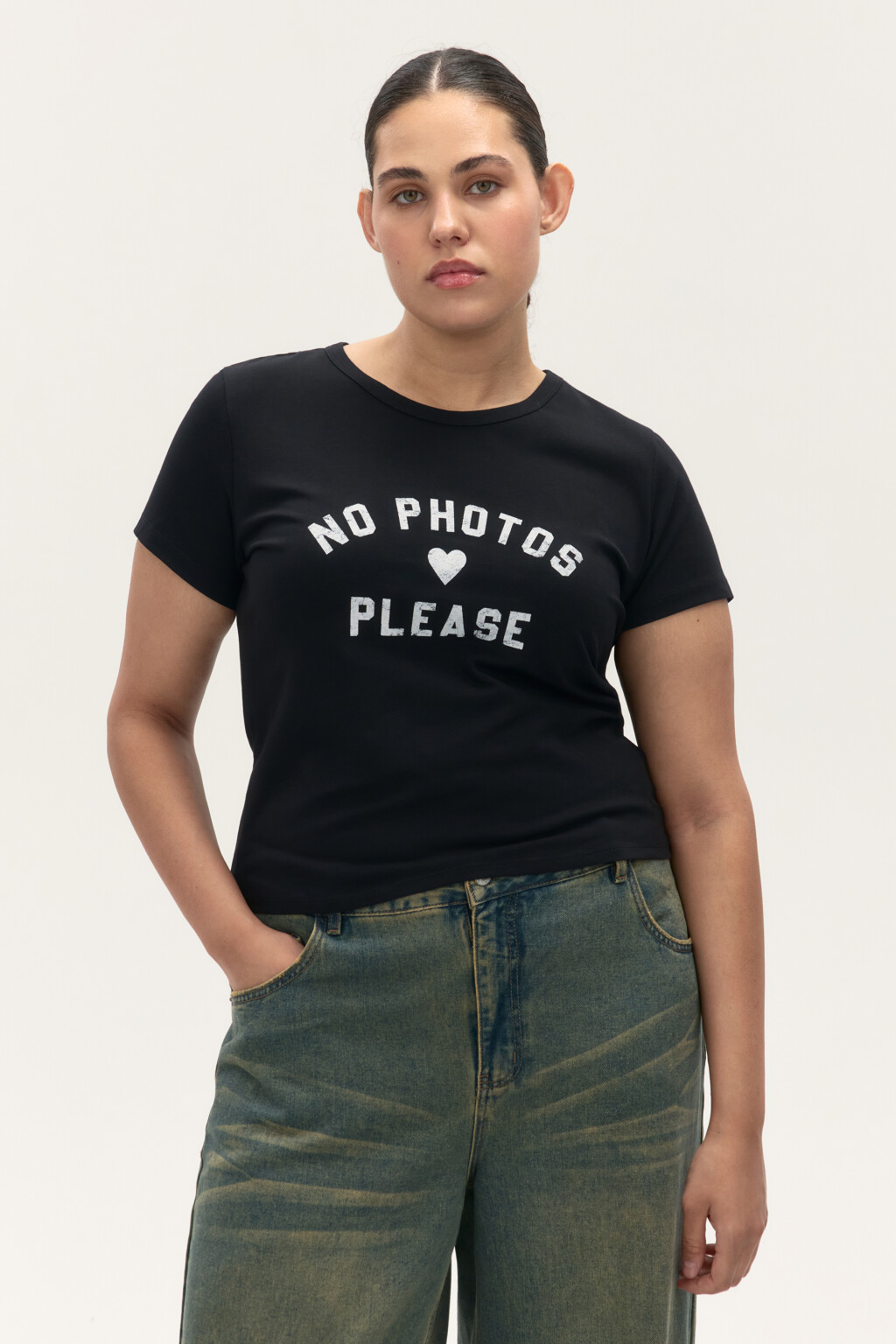 Футболка-топ с надписью - цвет черный - 3