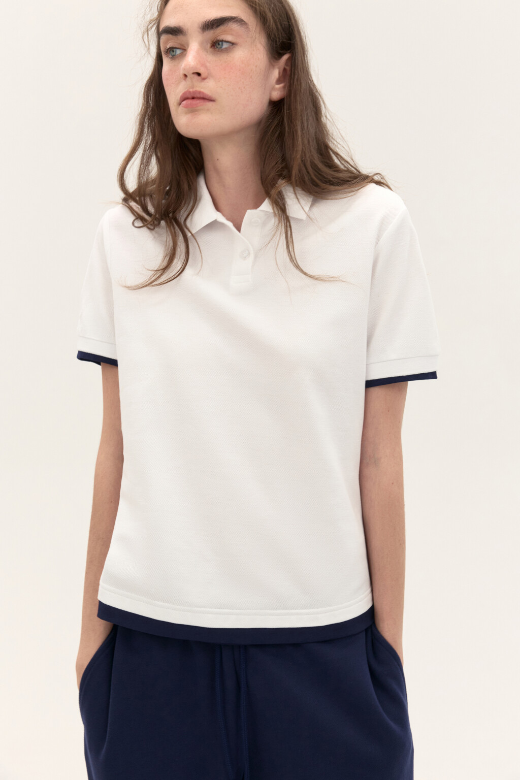 Футболка-поло из хлопкового трикотажа - цвет белый - 1
