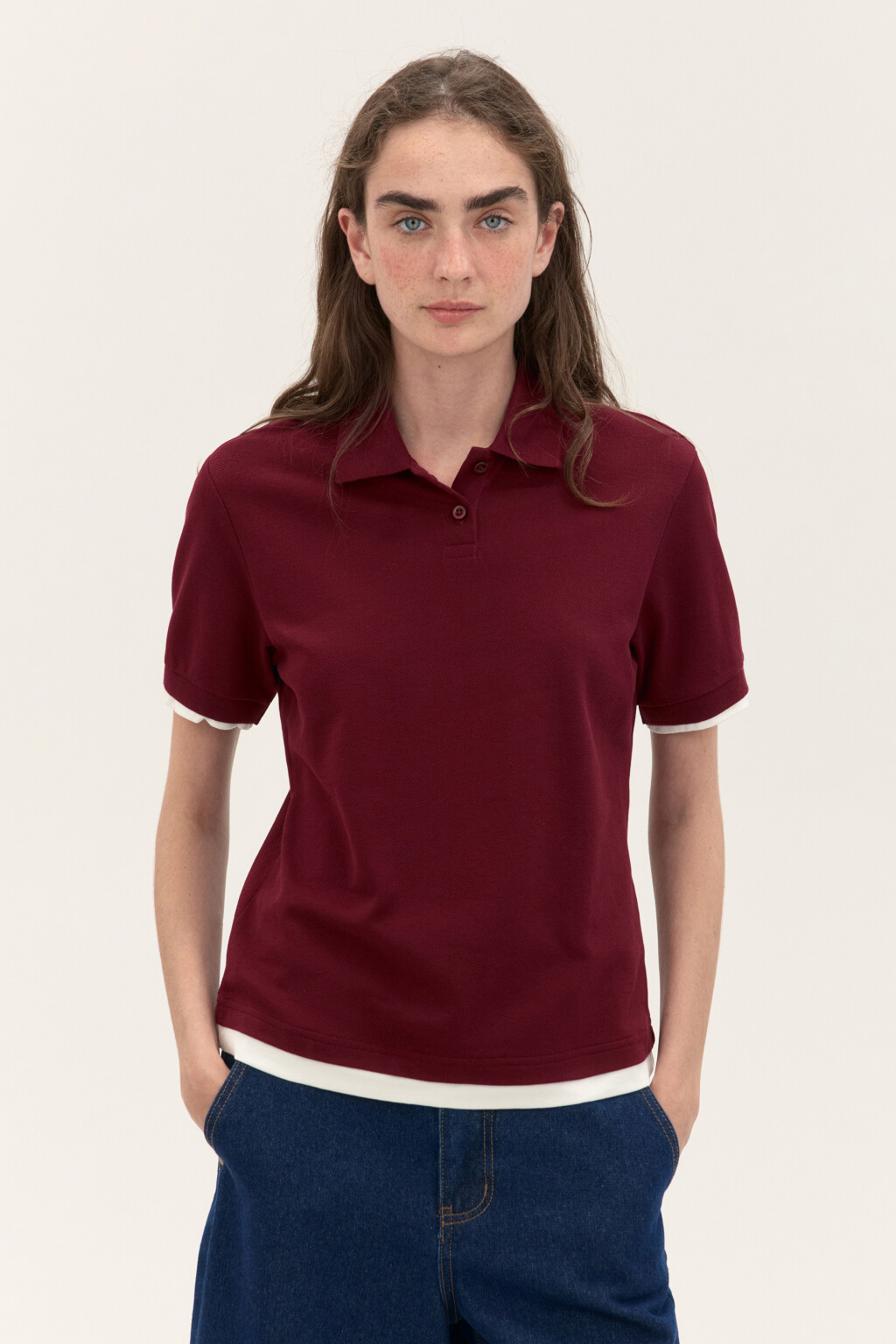 Футболка-поло из хлопкового трикотажа - цвет красный - 2