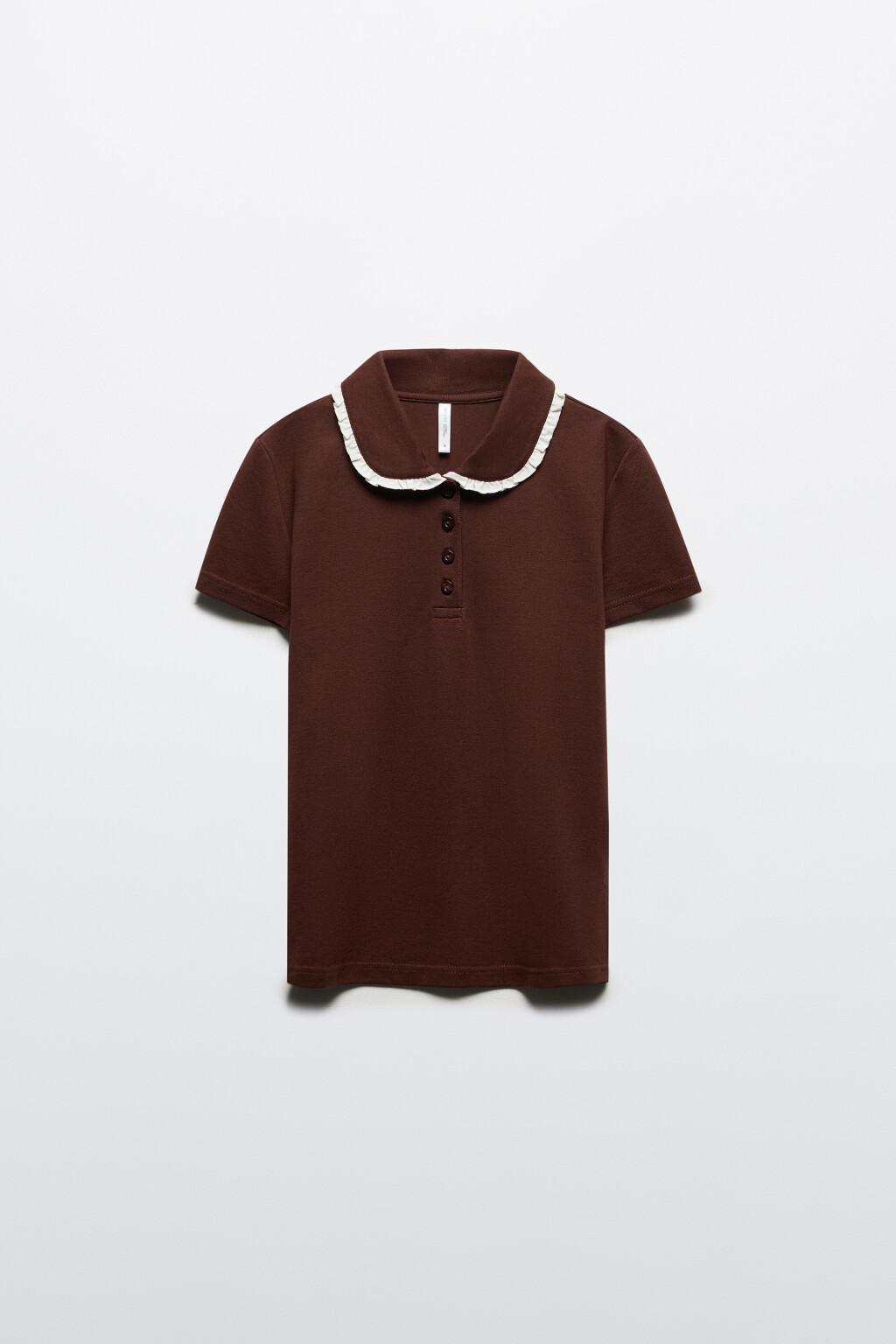 Футболка-поло с ажурным воротником - цвет коричневый - 7
