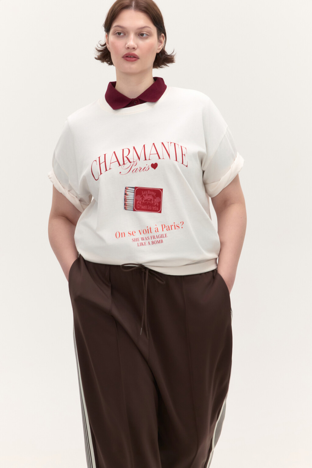 Футболка oversize с принтом - цвет бежевый - 1