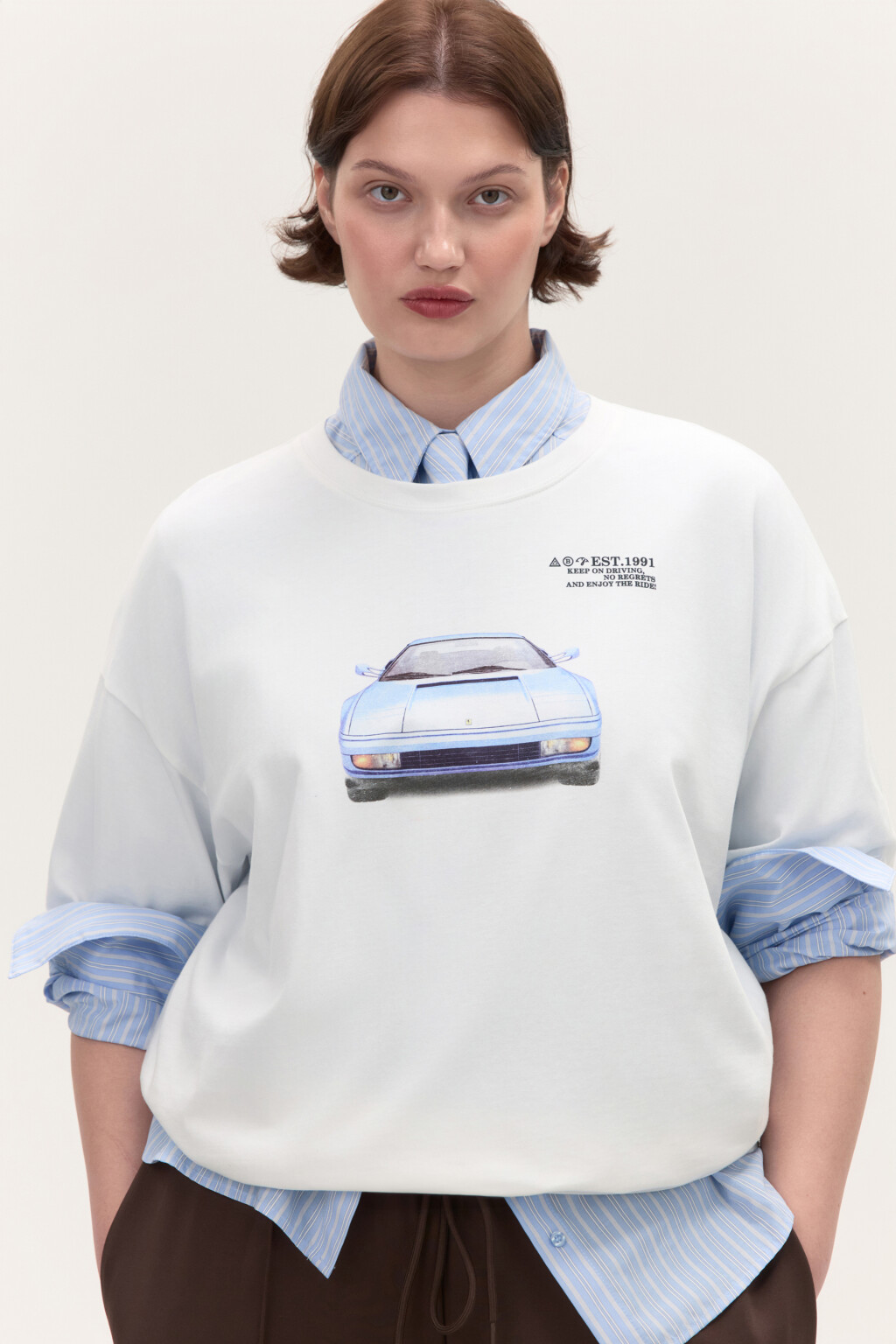 Футболка oversize с принтом - цвет белый - 1