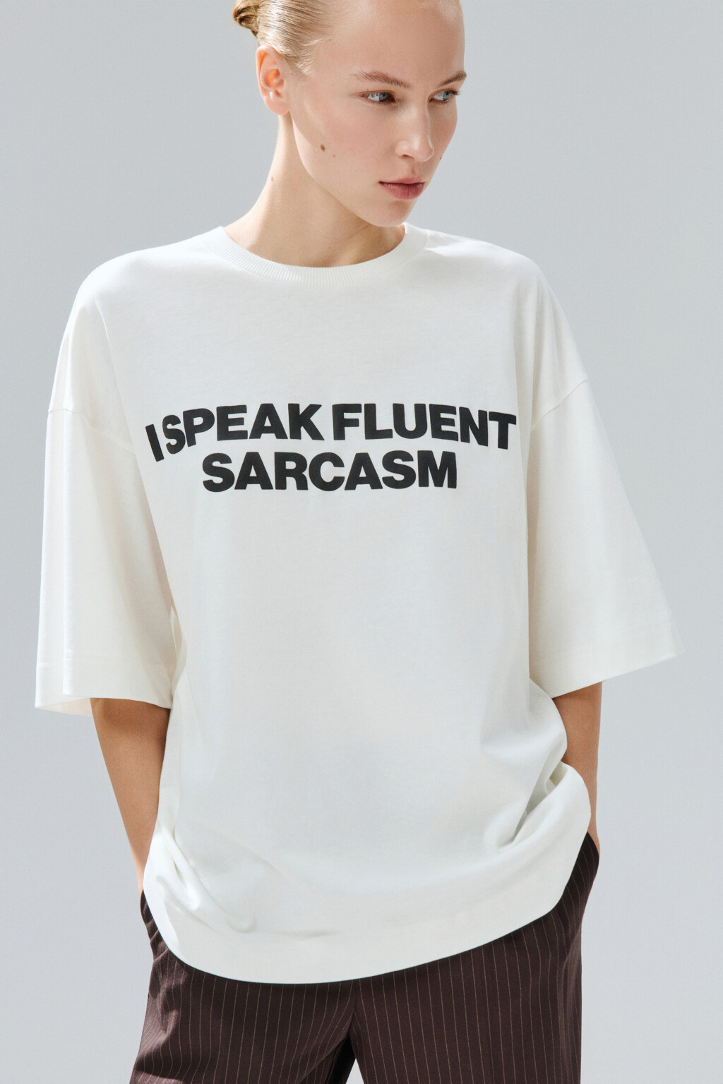 Футболка oversize с принтом - цвет белый - 1