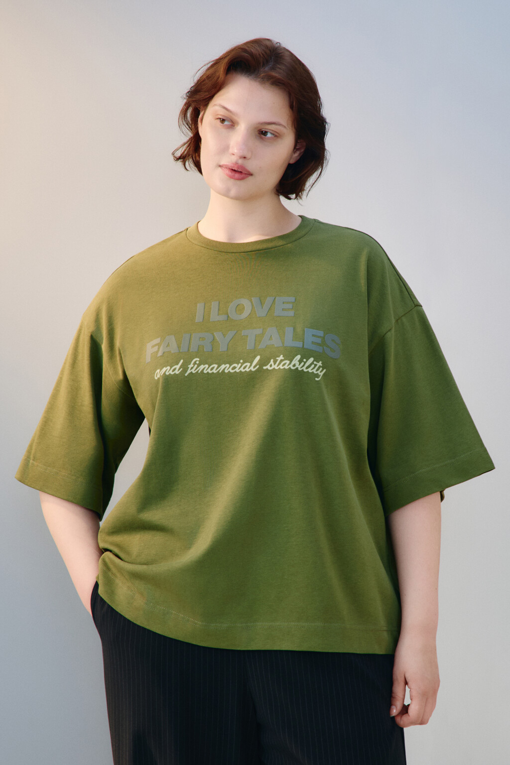 Футболка oversize с принтом - цвет зеленый - 2