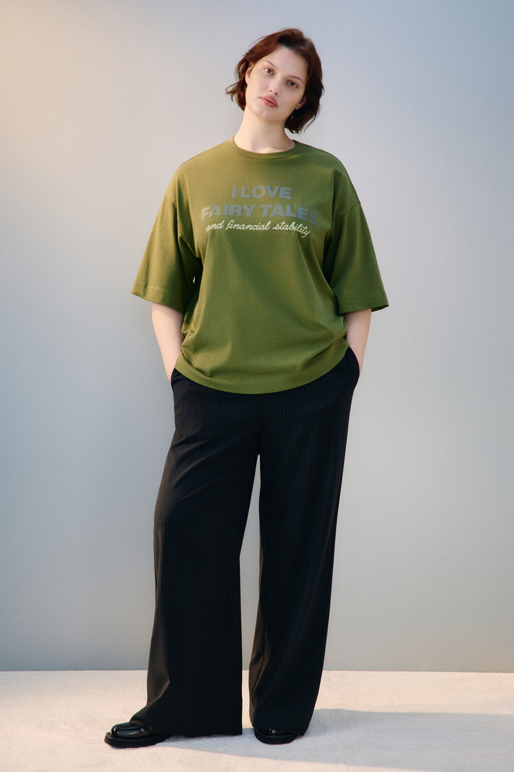 Футболка oversize с принтом - цвет зеленый - 4