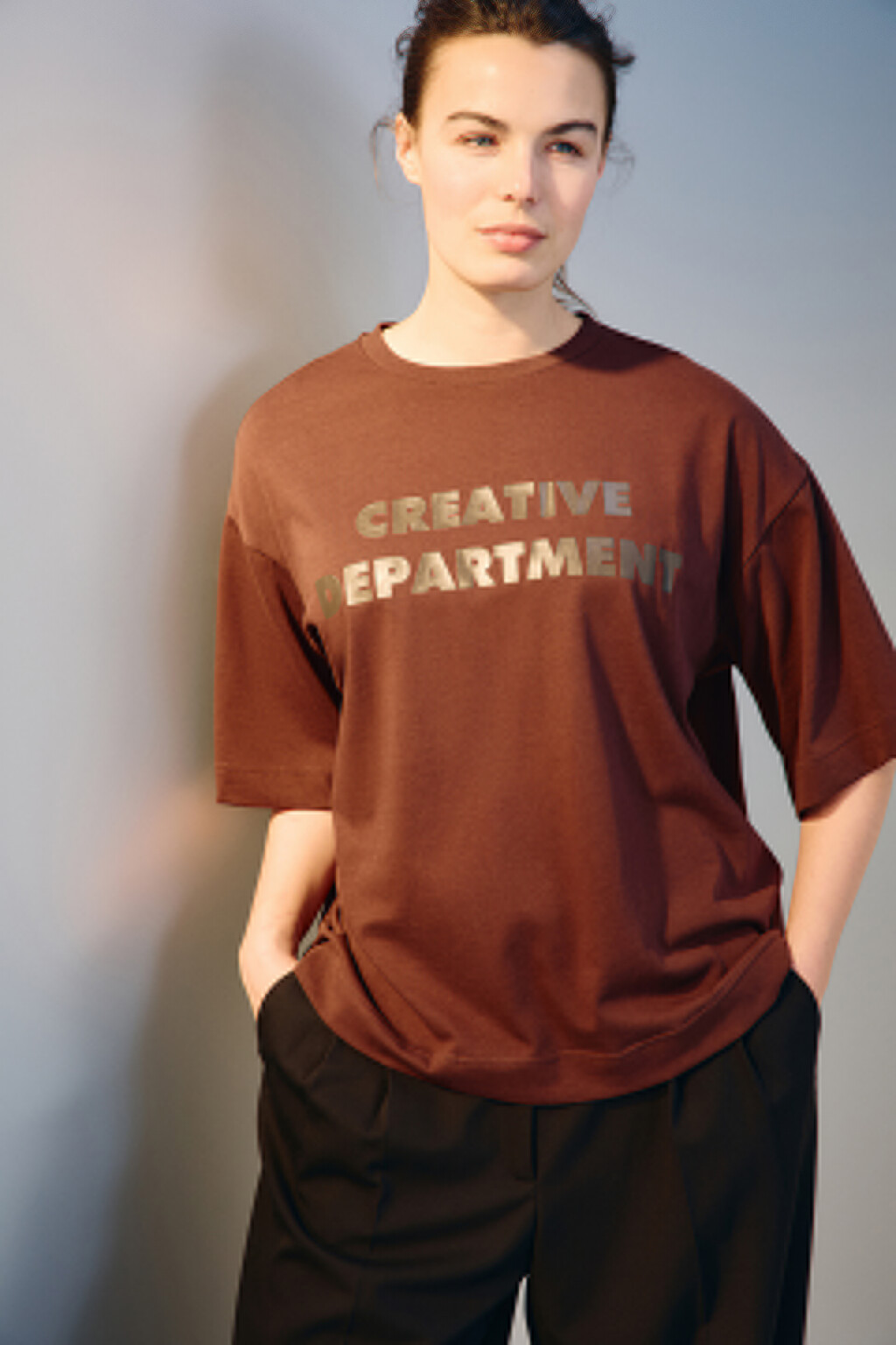 Футболка oversize с принтом - цвет коричневый - 1