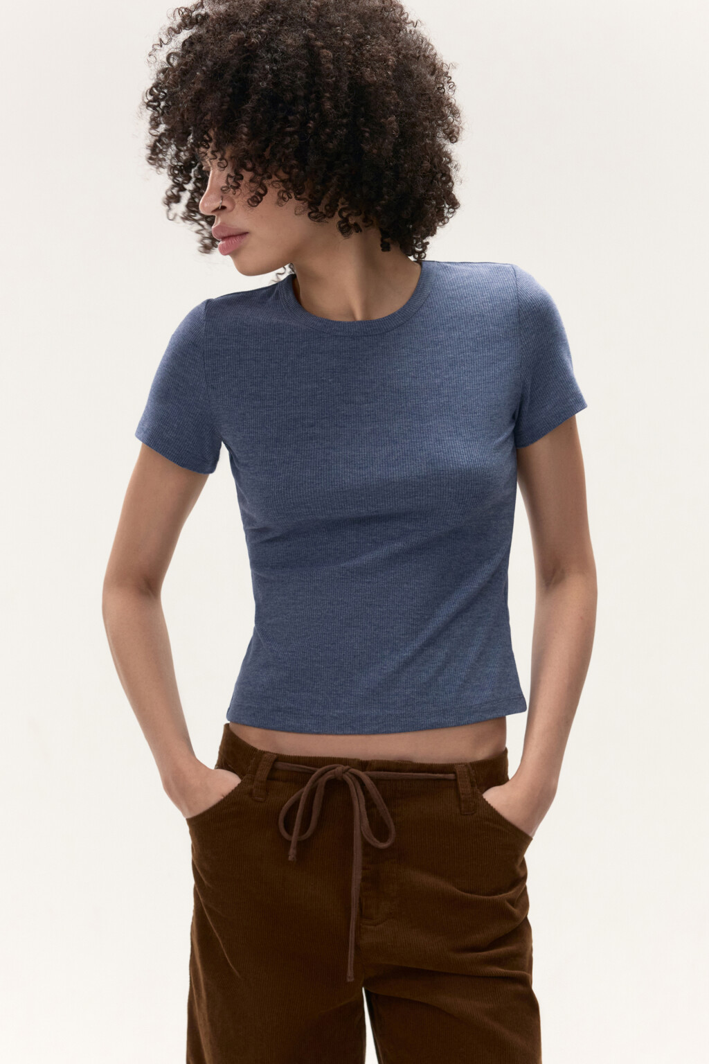 Футболка из фактурного трикотажа - цвет синий - 1