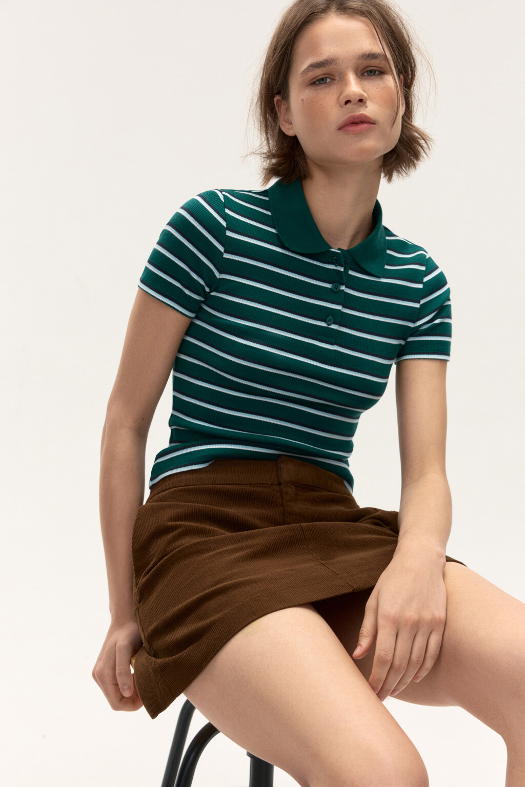 Футболка-поло в полоску - цвет зеленый - 1