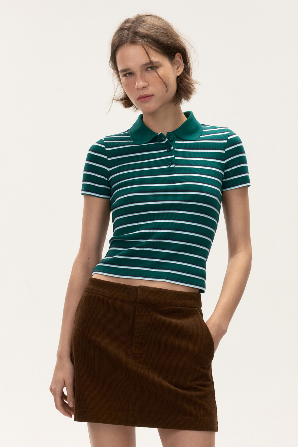 Футболка-поло в полоску - цвет зеленый - 2