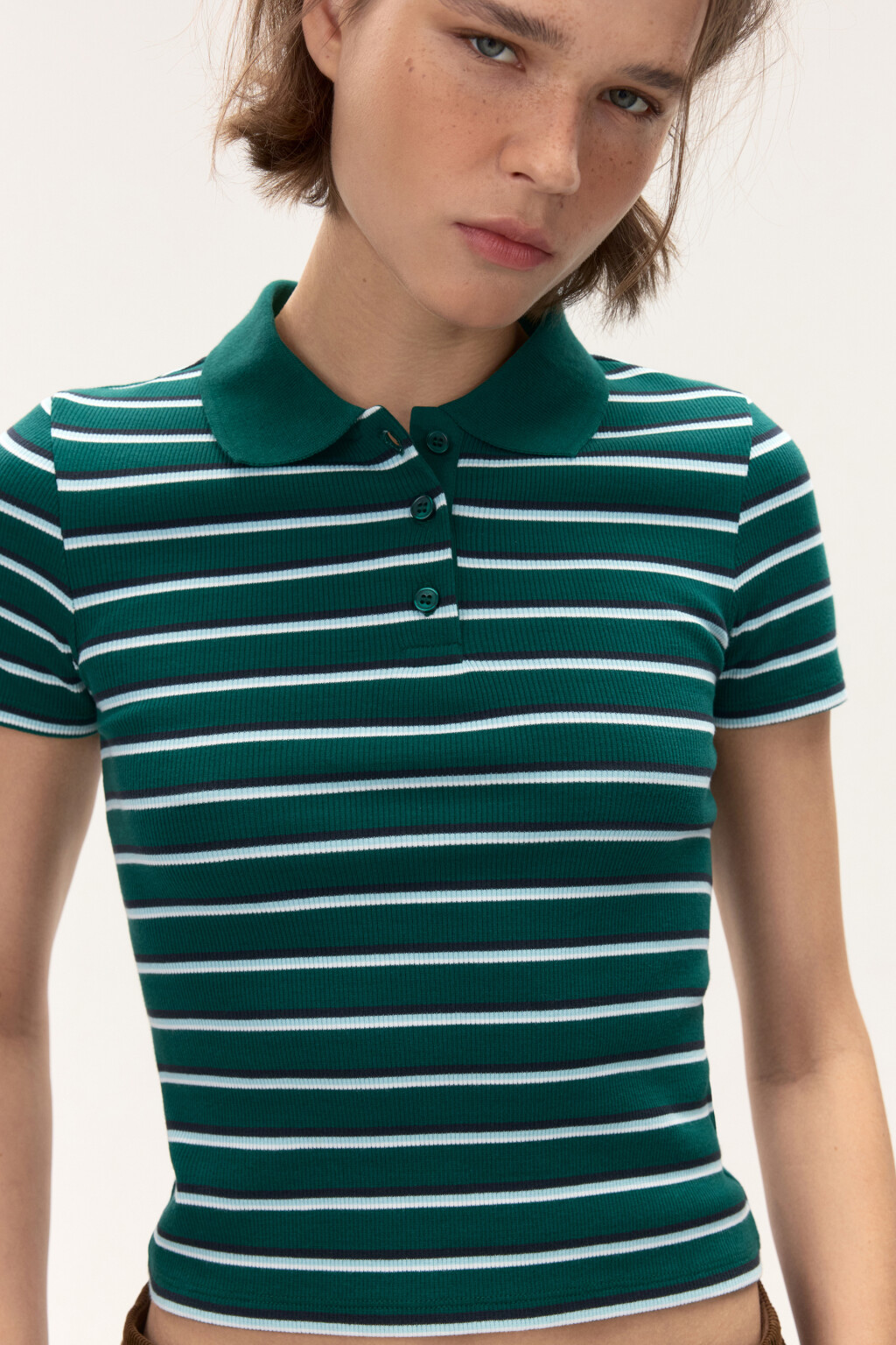 Футболка-поло в полоску - цвет зеленый - 5