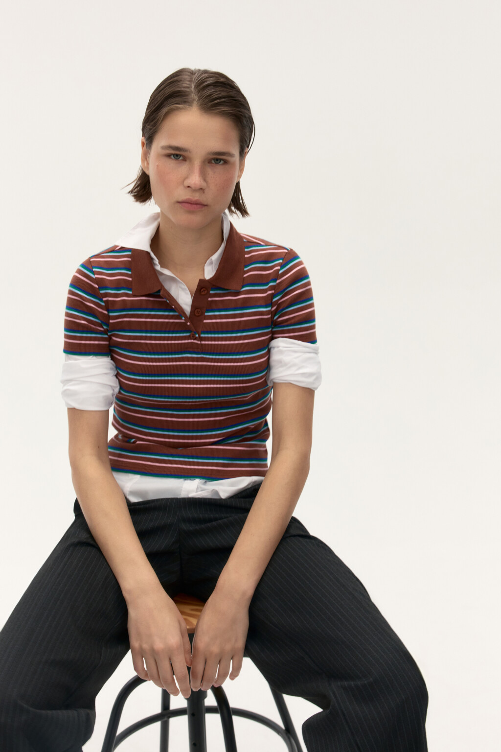 Футболка-поло в полоску - цвет коричневый - 1