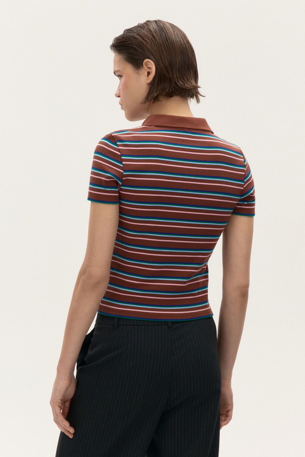 Футболка-поло в полоску - цвет коричневый - 3