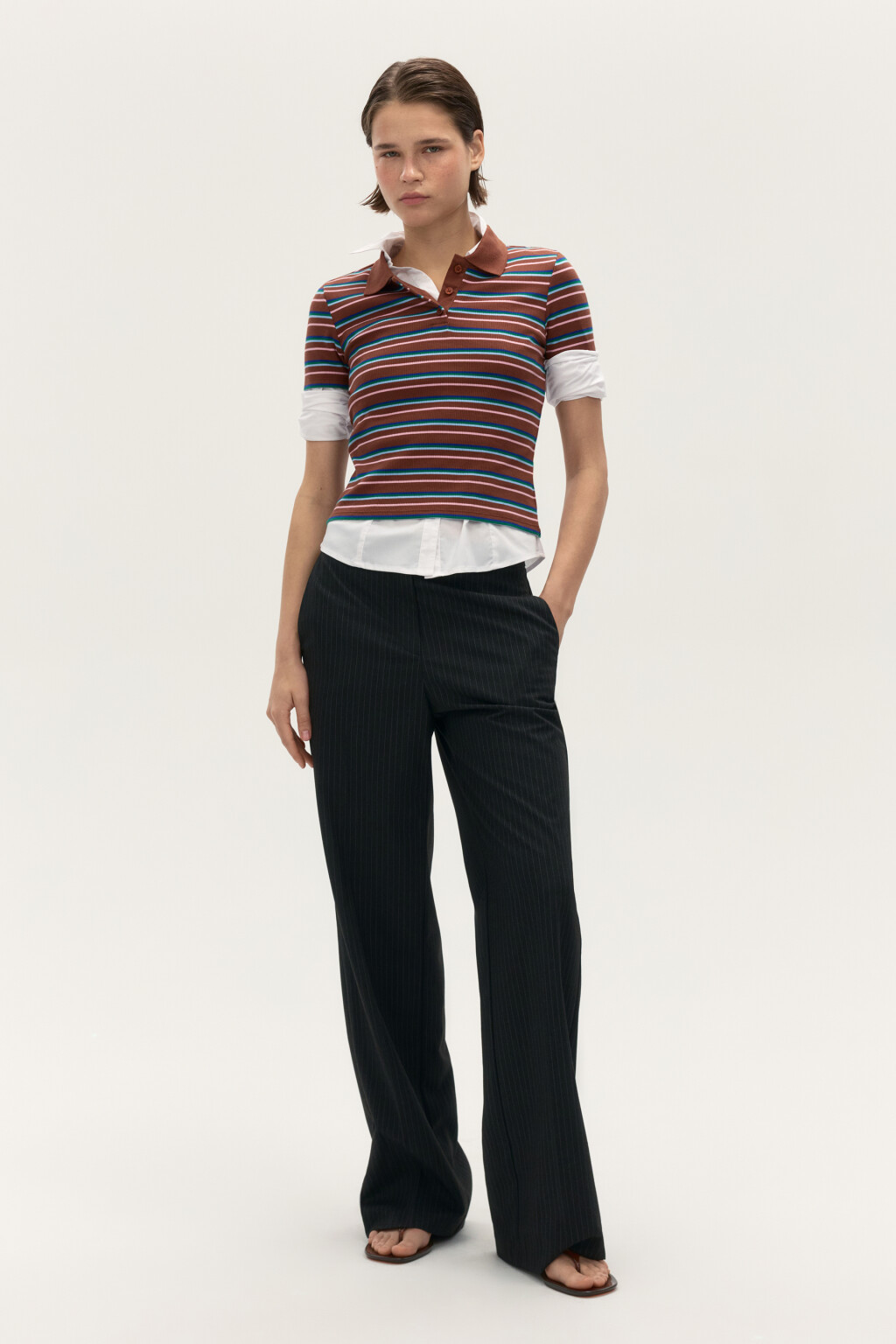 Футболка-поло в полоску - цвет коричневый - 4