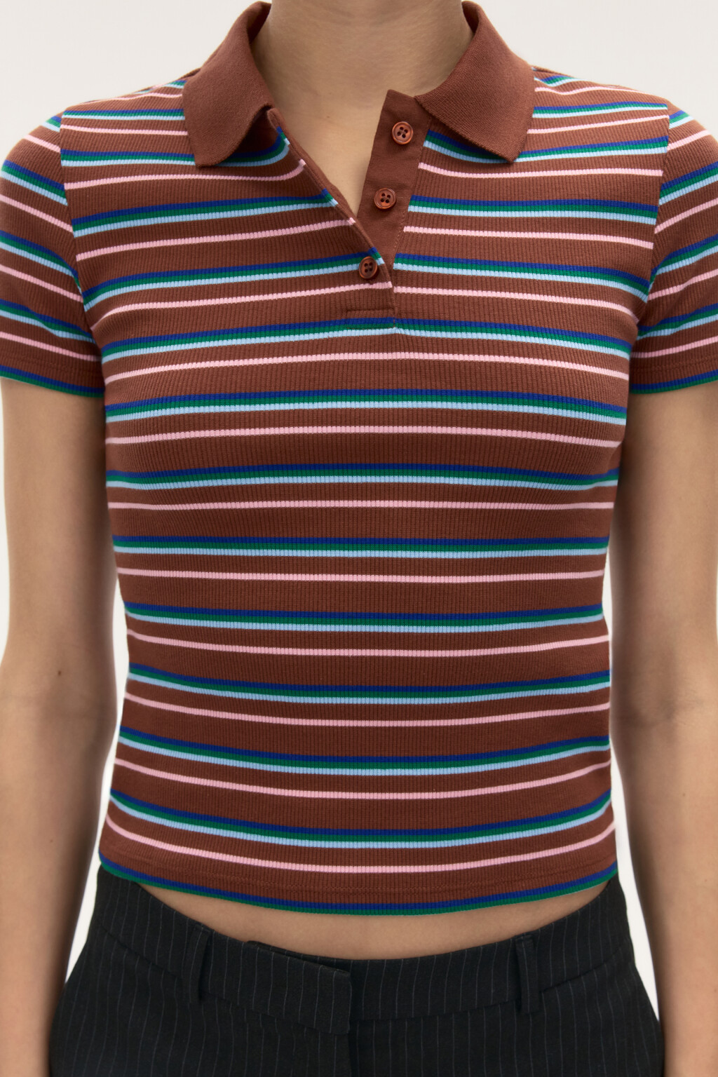 Футболка-поло в полоску - цвет коричневый - 5