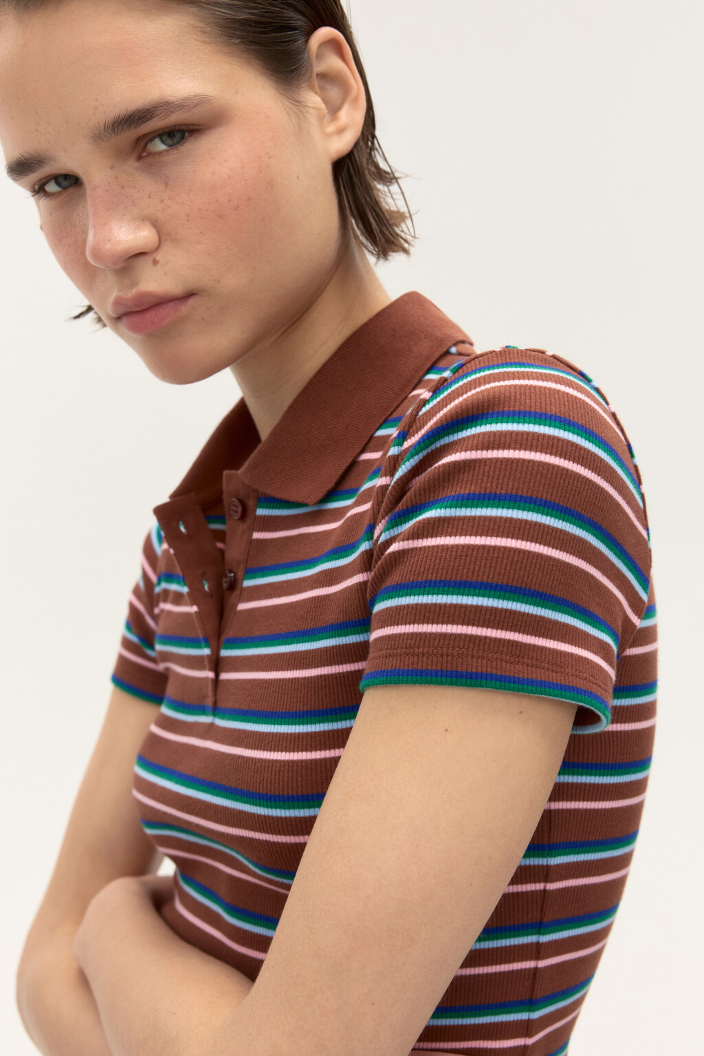 Футболка-поло в полоску - цвет коричневый - 7
