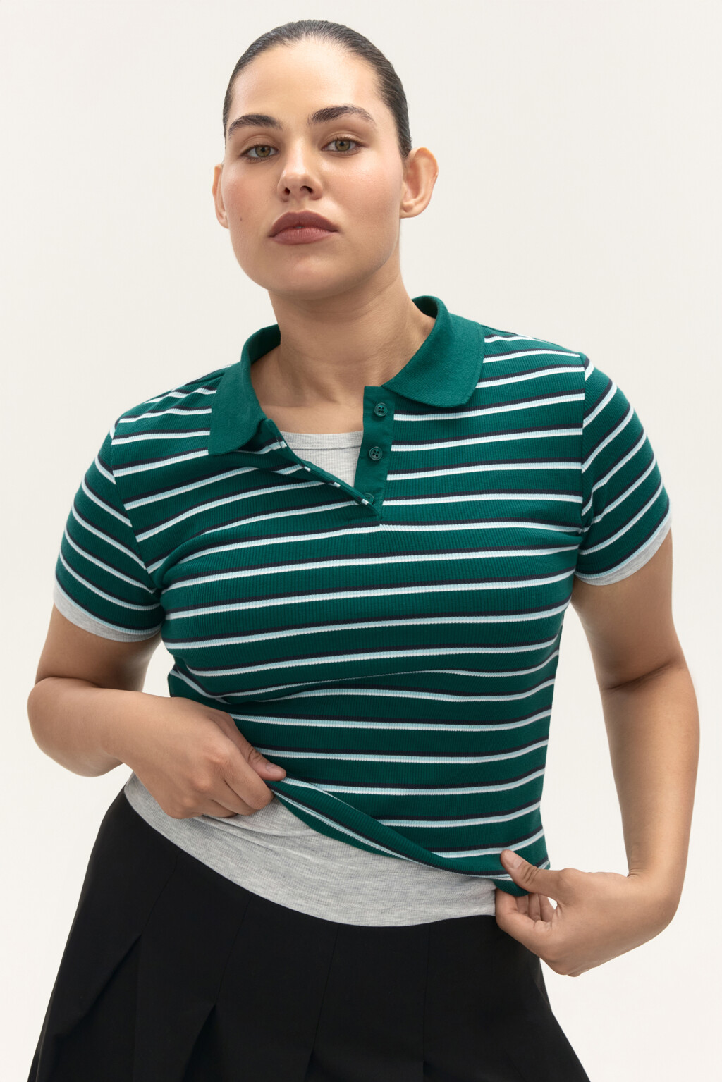 Футболка-поло в полоску - цвет зеленый - 1