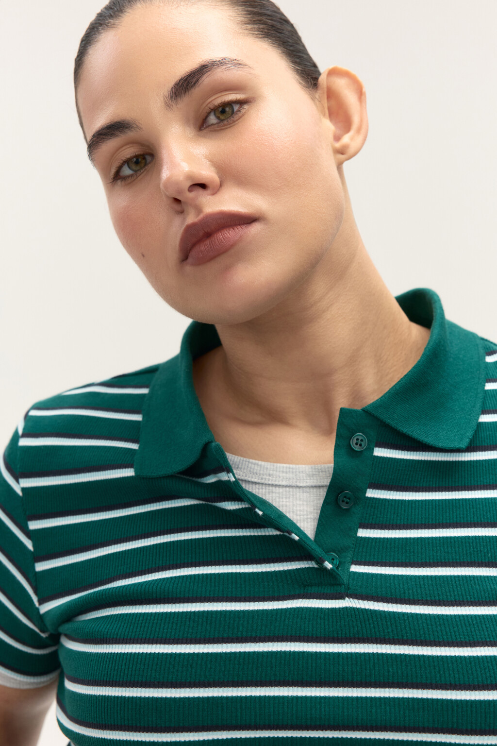 Футболка-поло в полоску - цвет зеленый - 2