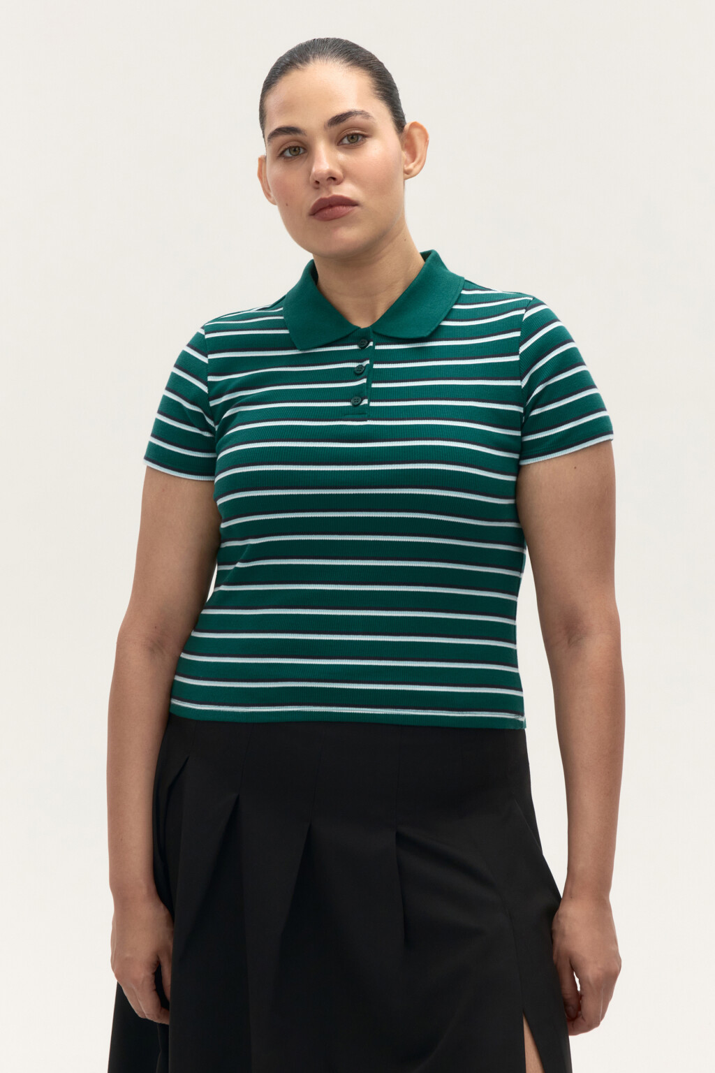 Футболка-поло в полоску - цвет зеленый - 3