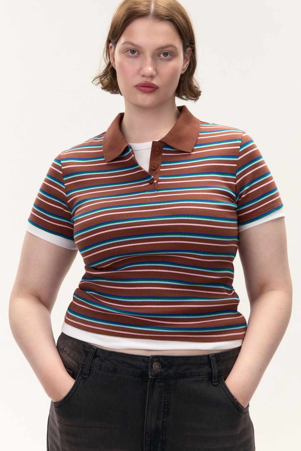 Футболка-поло в полоску - цвет коричневый - 1