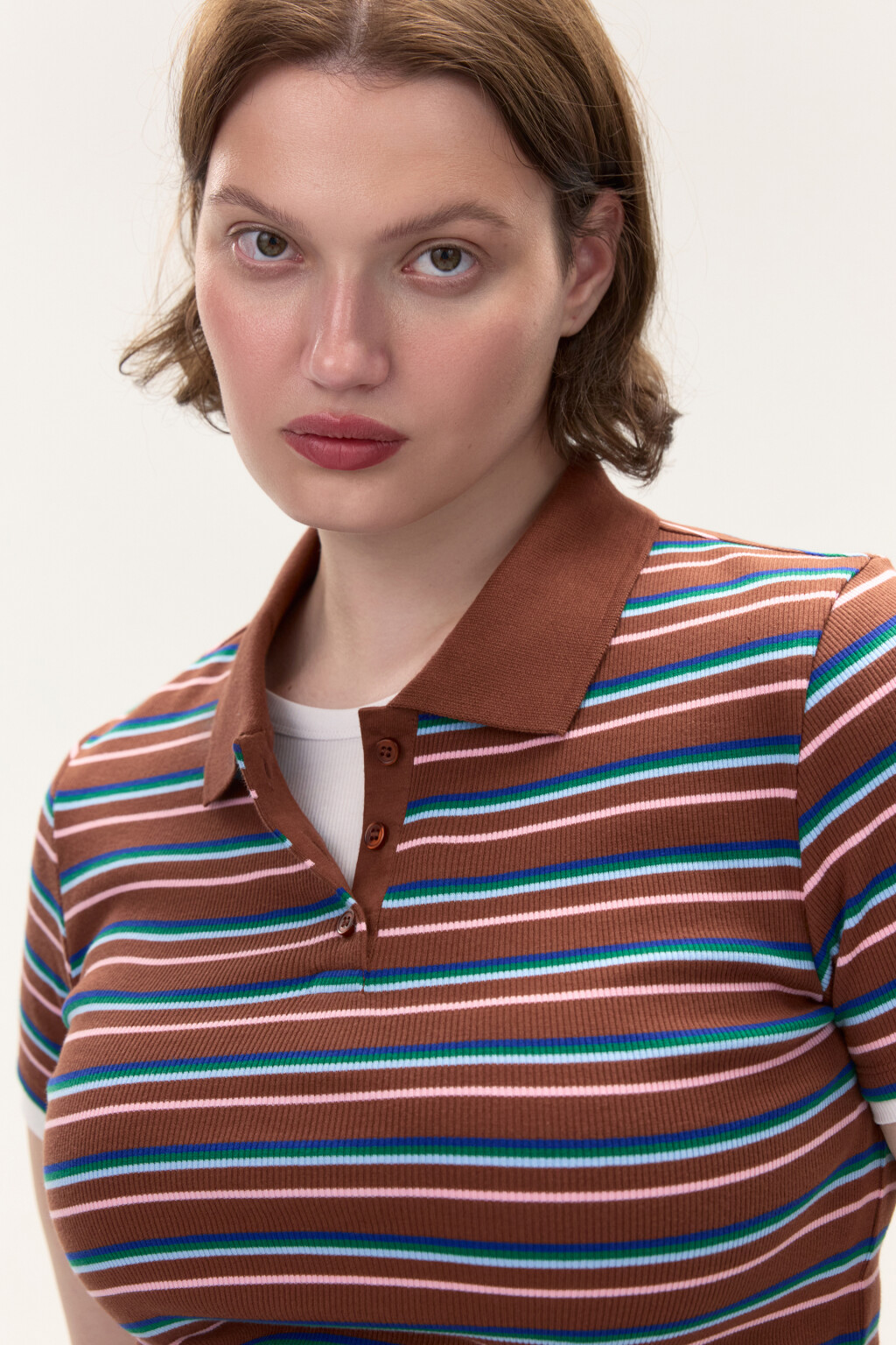 Футболка-поло в полоску - цвет коричневый - 2