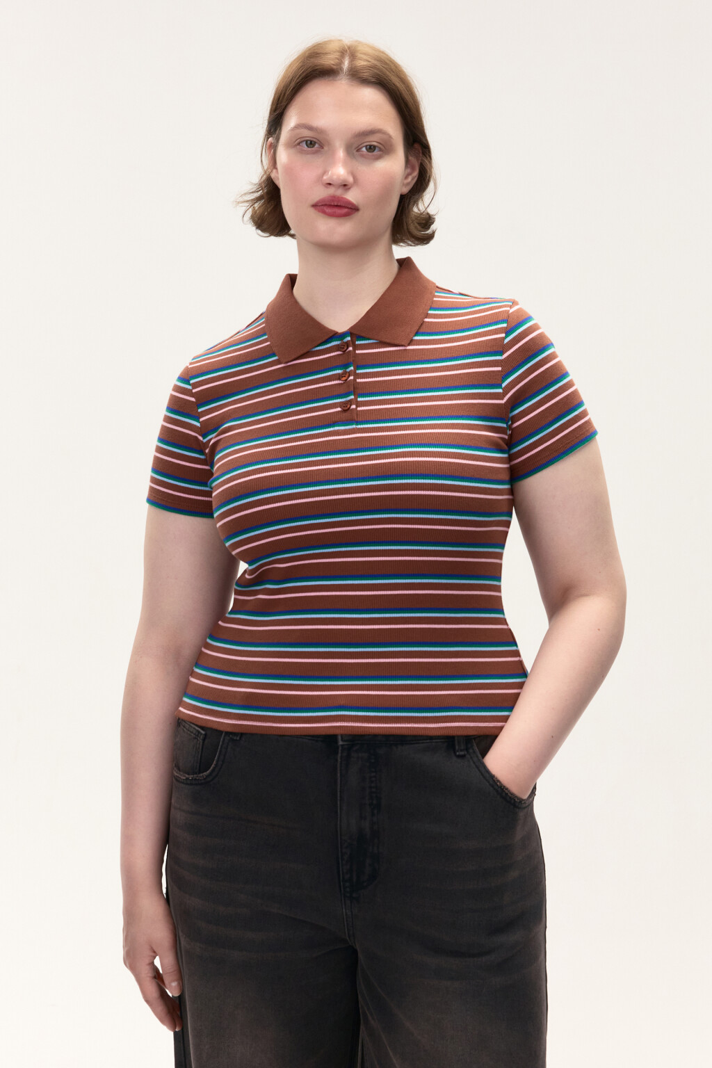 Футболка-поло в полоску - цвет коричневый - 3