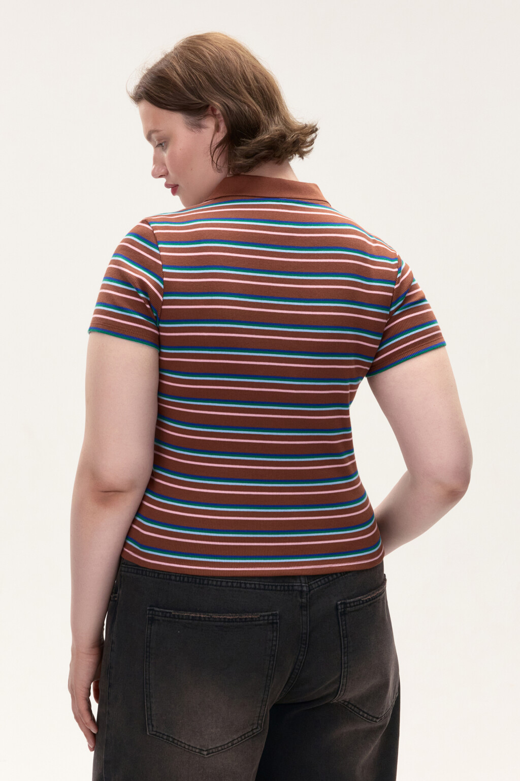 Футболка-поло в полоску - цвет коричневый - 4